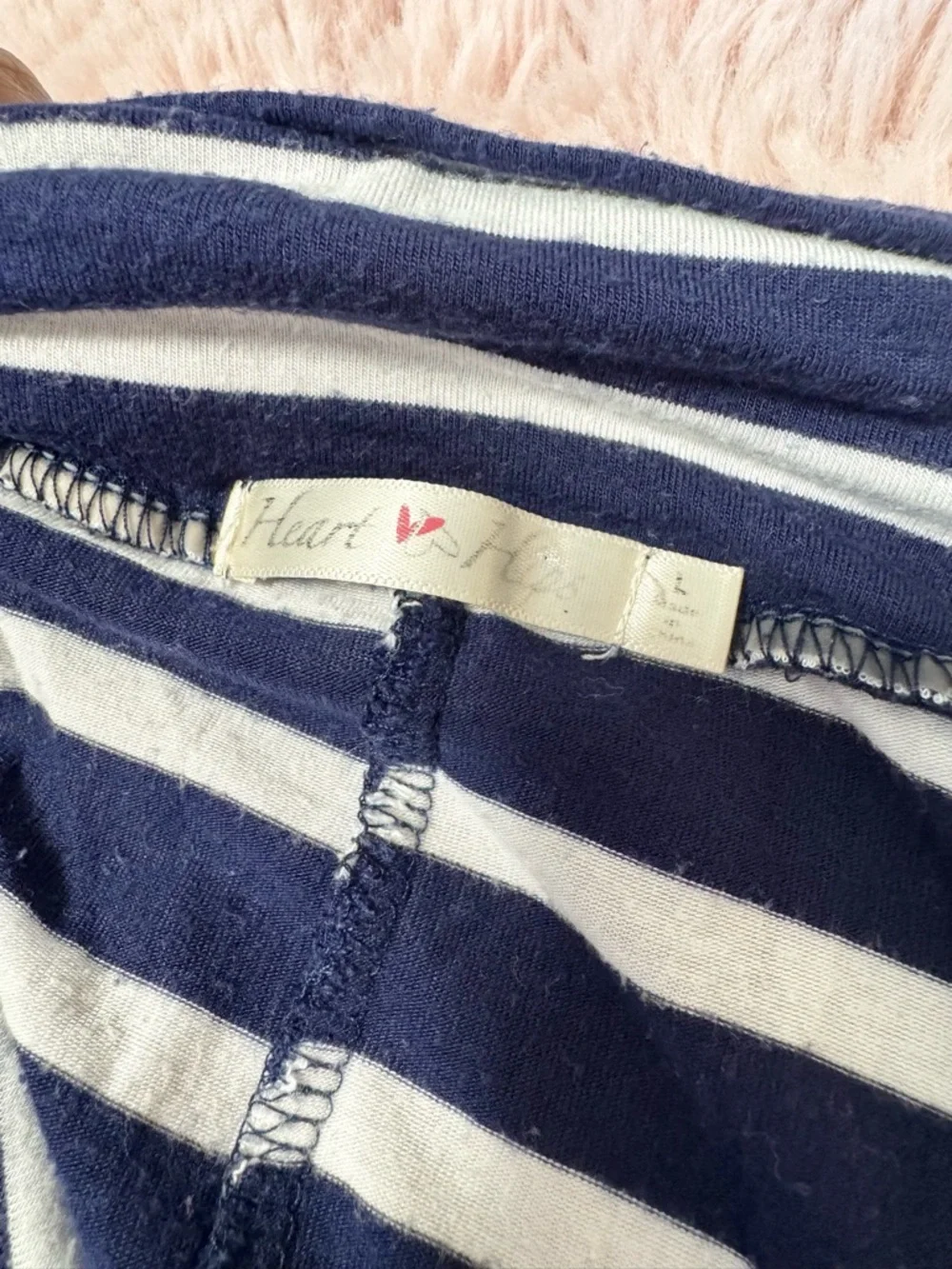Navy White Striped Maxi Skirt Foldover Waist Stretch Casual S - Picture 3 of 4
